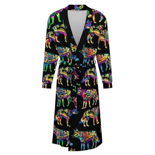 Neon Flower Wolf Soft Robe Long Sleeve Bathrobes V Neck Sleepwear Spa Robes with Belt Men Woman4