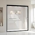 56-60''W×72''H Semi-Framed Shower Door Double Sliding Bathroom Door, Bypass Glass Door for Bathroom, 6mm SGCC Tempered Glass, Reversible Installation, Matte Black