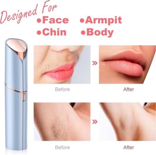 Image of Facial Hair Remover for Women, USB Rechargeable Electric Face Shaver for Upper Lip, Chin, Cheeks & Eyebrows, Painless Portable Mini Hair Remover with LED Light (White) (VELISORA)