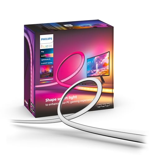 Philips Hue Play Gradient PC Lightstrip [for 3X 24-27 Inch Screens] LED Smart Lighting. Sync for Entertainment, Gaming and Media