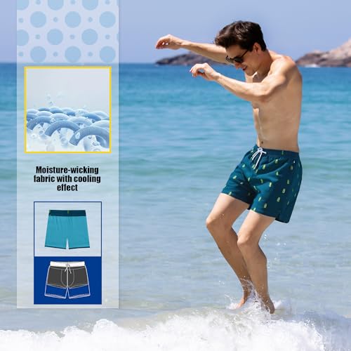 BRISIRA Mens Swim Trunks 5 Inch Compression Liner Beach Swim Shorts Bathing Suit Quick Dry 4-Way Stretch Pockets4