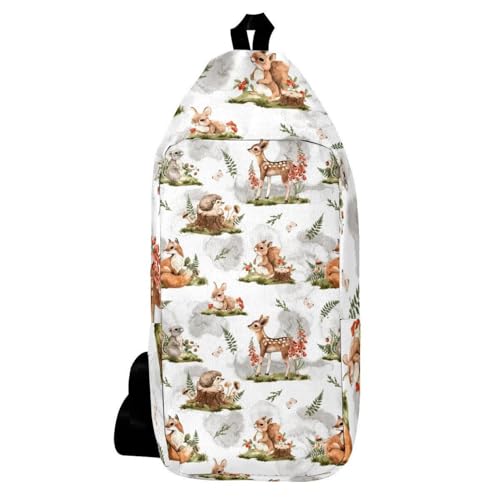 Sac à dos à bandoulière mixte motif écureuil hérisson et animaux des bois dimensions 16x36.5cm
