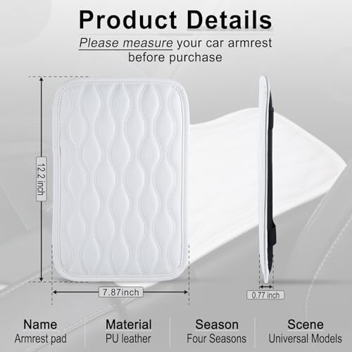 Image of Amiss Auto Center Console Pad, Universal Waterproof Car Armrest Seat Box Cover, Car Interior Accessories, Leather Auto Armrest Cover Protector for Most Vehicle, SUV, Truck, Car (White)
