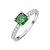 Empsoul 925 Sterling Silver 6x6mm Princess Cut Green Topaz Simple Band Ring for Girls Size 5