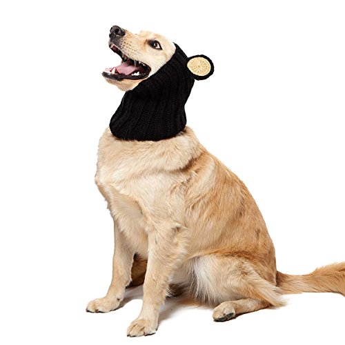 Zoo Snoods Black Bear Costume For Dogs, Medium - Warm No Flap Ear Wrap Hood For Pets, Dog Outfit For Winters, Halloween, Christmas & New Year, Soft Yarn Ear Covers #TOP1