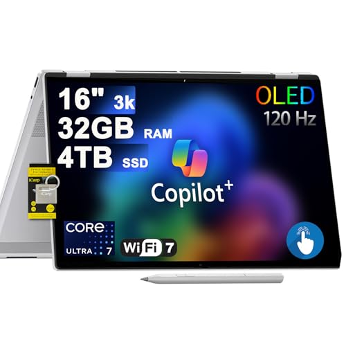 Image of HP OmniBook 7 Flip 16 2-in-1 Professional Business Laptop 16 inch 3k OLED Touch Intel 8-core Ultra 7 Series 2 258V (Up to 47 Tops) 32GB RAM 4TB SSD 5MP IR Camera Wi-Fi7 Pen Win11 ICP Hub