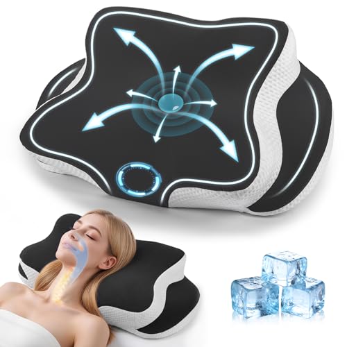 Almohada ortopédica ergonómica de espuma viscoelástica de alta calidad, con funda de almohada transpirable y extraíble, almohada de mariposa, para dormir de lado, espalda y boca abajo (negro)