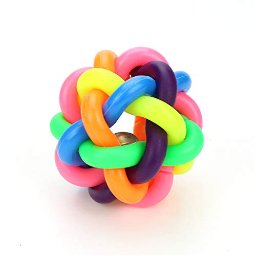 XCSSKG Bola de nudo tejida trenzada arco iris animoso juguete de goma con cascabel interior para entrenamiento de mascotas y limpieza de dientes juguete adecuado para perros y gatos Cover