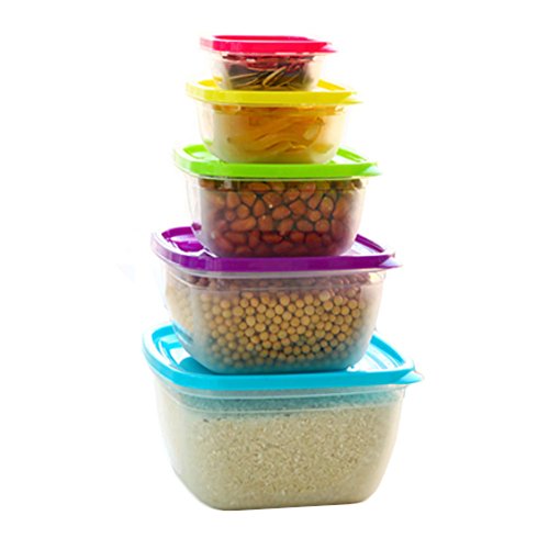 Set of 5 Multifunctional Plastic Fresh Box Food Storage Canister,Square/5 Colors