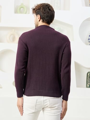 Image of Kvetoo Men High Neck Zipper Full Sleeve Woolen Winter Sweater
