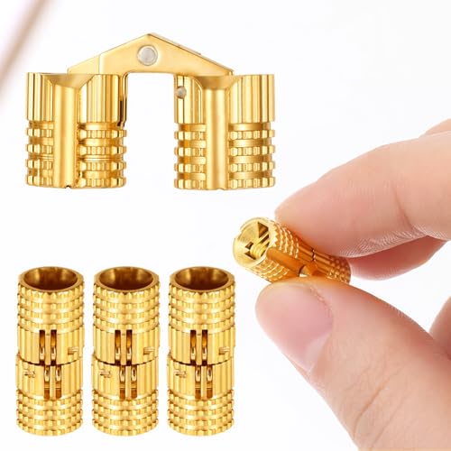 6 Pcs 8 mm Hidden Brass Hinges 180 Degree Opening Invisible Furniture Hinges for DIY Jewelry Box Making, Wooden Box, Storage Boxes (Gold)