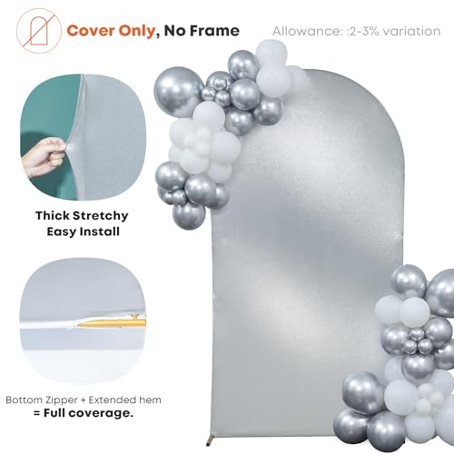 Silver Shimmer Arch Backdrop Cover Set of 3 (6 6.6 7.2FT) with Zipper,Thick Soft Stretchy Sequin Glitter Spandex Fitted Chiara Cover for Wedding Birthday Baby Shower Graduation Party Photo Backdrop by SparkleGather - Used condition - Image 4