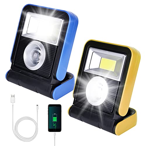 2 PCS Foco Led Recargable, Luz de Trabajo LED Solar Portátil 60W, LED Foco de Trabajo Recargable por USB y Solar, Baterías Power Bank para Reparación de Automóviles, Garaje, Taller, Camping