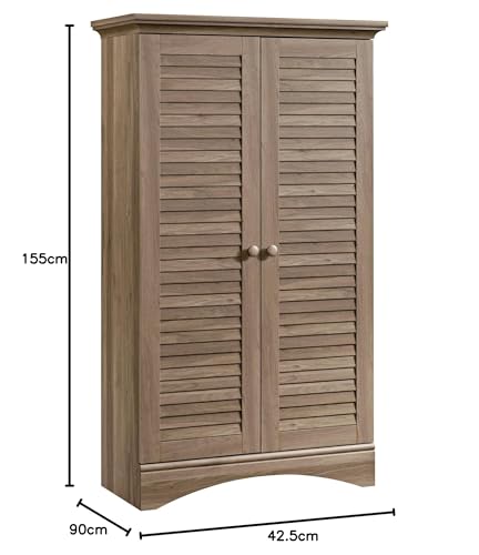 Sauder Harbor View Storage Pantry Cabinet, L: 35.43" x W: 16.73" x H: 61.02", Salt Oak finish