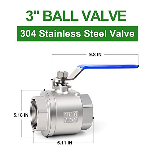 TAISHER 1 PCS 3 Inch FNPT Heavy Duty Full Porat Ball Valve 304 Stainless Steel with Blue Handles by TAISHER - Image 4