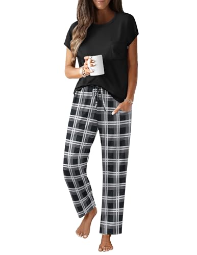 Image of Ekouaer Womens Pajama Sets Cap Sleeve Sleepwear Tops and Long Pants Comfy Pjs 2 Piece Lounge Set with Pockets S-XXL