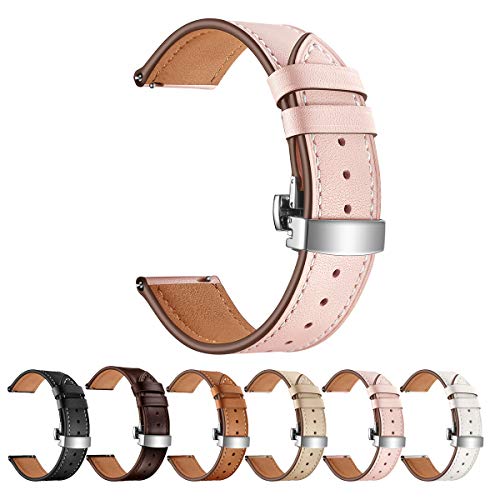 SEURE 時計バンドはSamsung Gear SPORT Galaxy Watch Active と互換性があり バタフライバックル本革時計バンド 20mm クイックリリース時計バンド 42mm スマートウォッチ交換用ストラップ