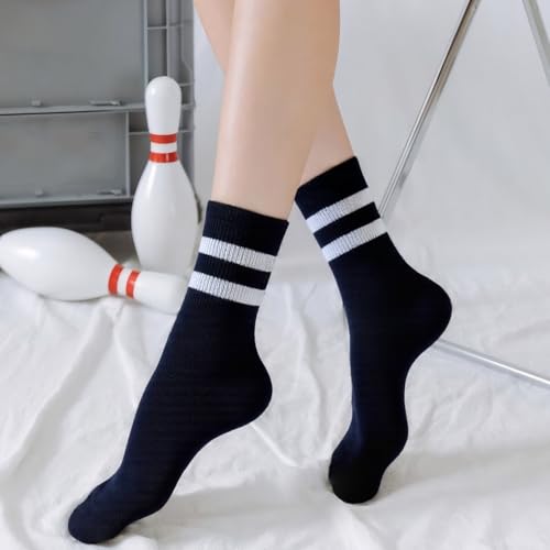 Image of 8 Pair Women's 2-Stripe Crew Socks Casual Athletic Socks for Women Girls