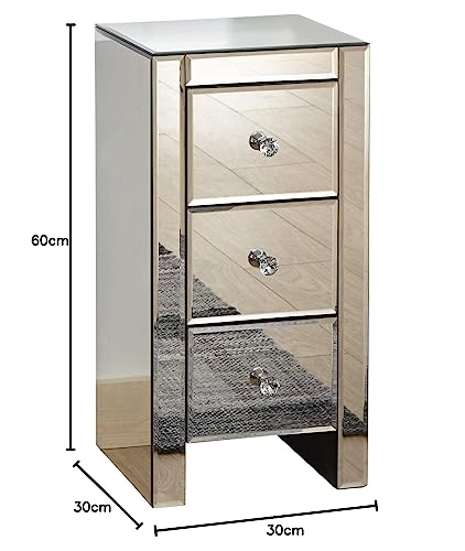 GFW Venetian Mirrored Glass bedside Table With 3 Storage Drawers, Freestanding Wooden Side Table For Bedroom, Living Room End Table Mirror Cabinet With Bevelled Edges 35D x 44.8W x 66H - Image 4