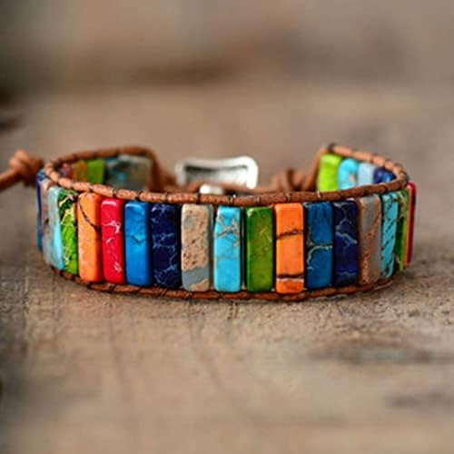 Bead Bracelet for Womens Men Colourful Stone Chakra Bracelet Adjustable Boho Braided Jewellery Imperial Jasper Gemstone Healing Energy Vintage Bracelets Natural Lava Rock Lucky Charm Yoga Reiki