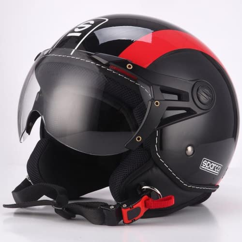 Sparco Riders Demi Jet Casque Moto Hommes, Noir/Rouge, XS