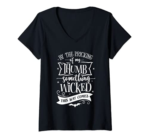 Image of Womens Something Wicked This Way Comes Witch Halloween V-Neck T-Shirt