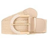 JASGOOD Straw Woven Belt for Women Dresses Boho Elastic Braided Belt Rattan Raffia Belts Ladies Wide Belt,1.97" Width