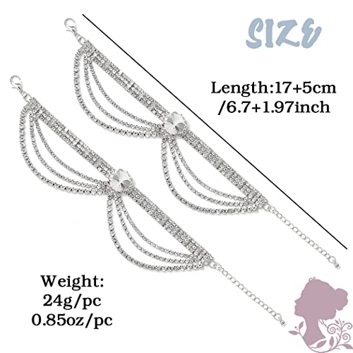 Elabest Rhinestone Ankle Bracelets Crystal Tassel Anklet 2Pcs Boho High-Heeled Tennis Foot Chain Wedding Jewelry Accessories For Women And Girls (Silver) #TOP6