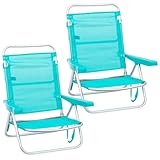 LOLAhome Pack 2 Sillas Playa Plegables | Ligera Portátil | Baja y Reclinable de 4 Posiciones | para Camping, Piscina, Terraza o Jardín Aguamarina
