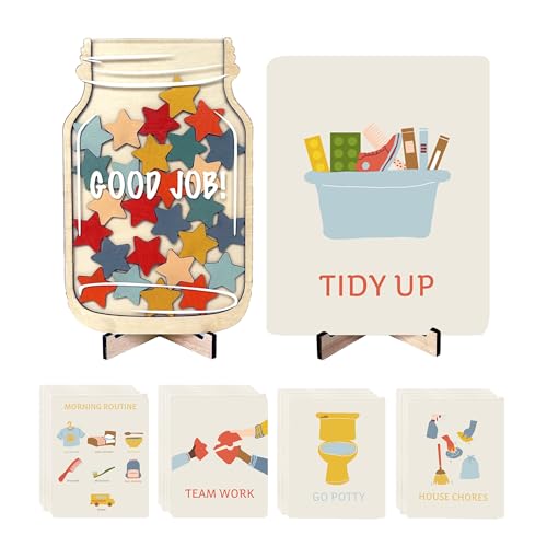 Magnetic Reward Jar System with Illustrated Flash Cards – Visual Chore Chart and Behavior Tracker for Daily Routines at Home or Classroom