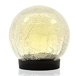 Gardenwize- Solar Crackle Ball Light 15cm, White LED Crackle Glass Garden Globe Light, Decorative Waterproof Outdoor Solar Sphere Light, No Wiring