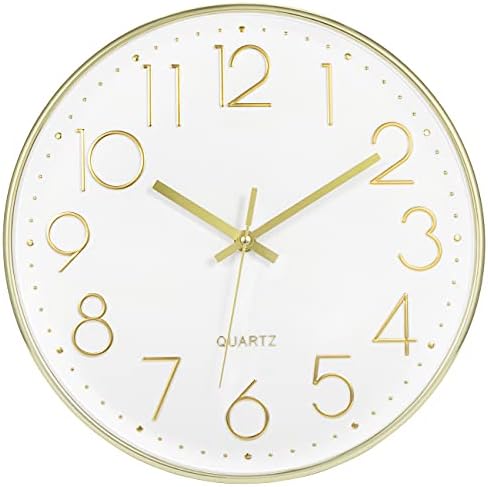 Foxtop Gold Wall Clock 12 Inch Silent Non-Ticking Battery Operated Round Modern Wall Clock for Living Room Bedroom Kitchen Home Office Decor