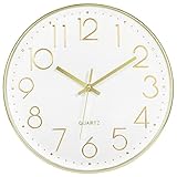 Foxtop Gold Wall Clock 12 Inch Silent Non-Ticking Battery Operated Round Modern Wall Clock for Living Room Bedroom Kitchen Home Office Decor