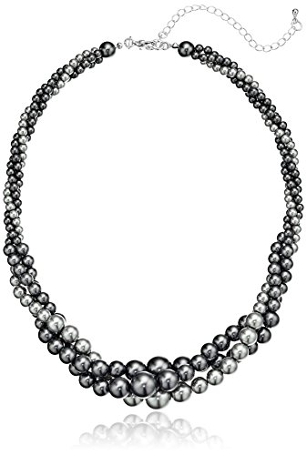 Amazon Essentials Gold Tone Grey Simulated Three Strand Twisted Pearl Necklace, 18 + 2