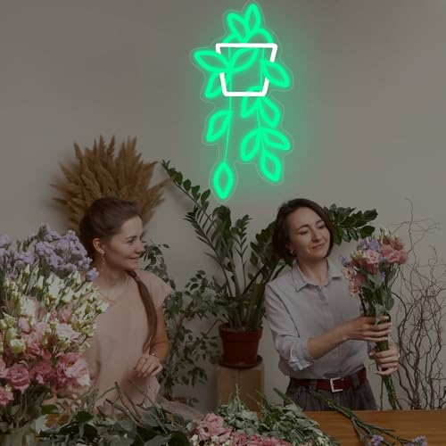 Image of Flowerpot Neon Sign for Wall Decor, USB Light Up Sign for Home Bedroom Party Bar Flower Shop Decor Wedding Birthday Party Gifts for Her Him, 16.5 inchx8.9 inch