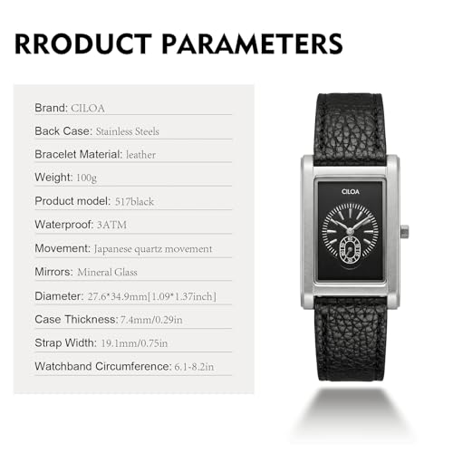Image of CILOA Watches for Men Unique Rectangle Relojes para Hombres Fashion Simple Analog Wrist Watch with Leather Strap