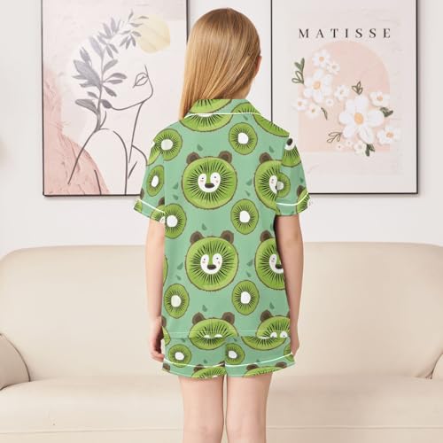 ALAZA Bear Kiwi Slice Pajamas Satin Pajama Set Short Sleeve Button Down Sleepwear4