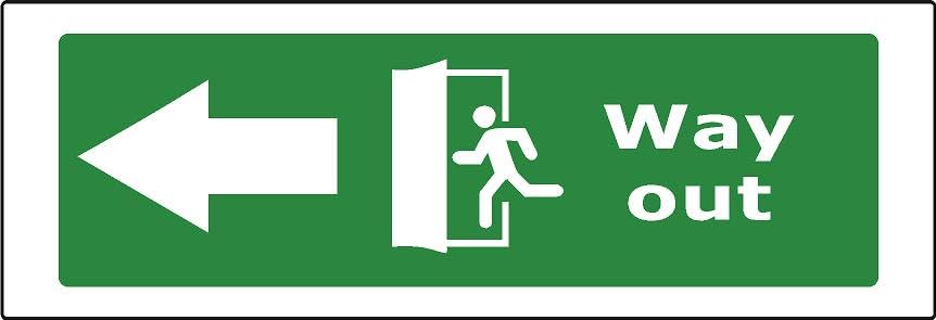 Way out left arrow self-adhesive sign - 30 x 10 cm
