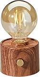 Northpoint Vintage Akku Glühbirne Edison LED Tischlampe USB-C dimmbar mit Drehschalter – moderne Dekoration walnuss