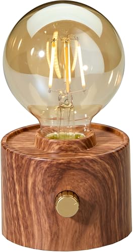 Northpoint Vintage Akku Glühbirne Edison LED Tischlampe USB-C dimmbar mit Drehschalter moderne Dekoration Walnuss