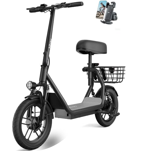 Hiboy Q2 Electric Scooter with Seat for Adults, 500W Peak Motor, 20MPH, 22 Miles Range, Foldable, Dual Suspension, Front & Rear Drum Brakes, Commuter E Scooter with Basket & Phone Holder, Pure Black - Best hiboy Electric Scooter