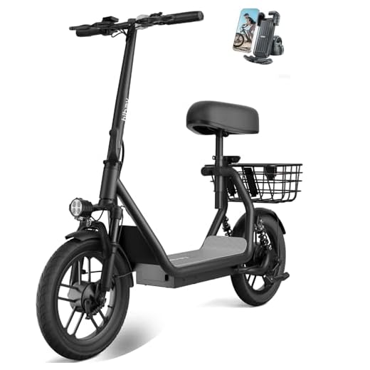 Hiboy Q2 Electric Scooter with Seat for Adults, 500W Peak Motor, 20MPH, 22 Miles Range, Foldable, Dual Suspension, Front & Rear Drum Brakes, Commuter E Scooter with Basket & Phone Holder, Pure Black
