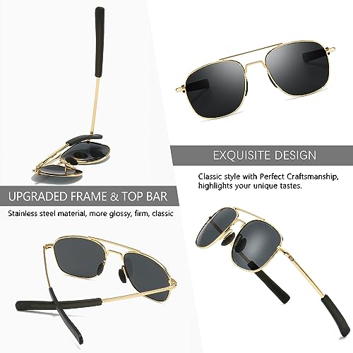 Image of SUNGAIT Men's Military Style Polarized Pilot Aviator Sunglasses - Bayonet Temples
