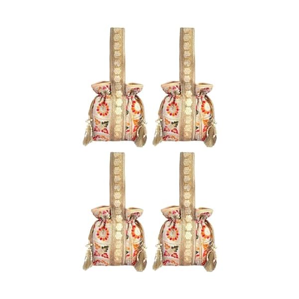 DUCHESS Embellished Silk Potli Bag for Women and Girls (Pack of 4)