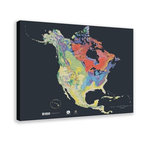 Carte géologique Amérique du Nord tapisserie murale en toile avec cadre à suspendre 41x61cm