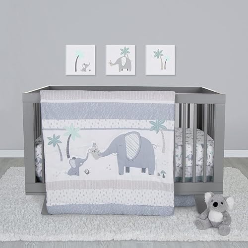 Sammy &amp; Lou Ellie &amp; Friends 4-Piece Baby Crib Bedding Set, Includes Quilt, Fitted Crib Sheets Neutral, Crib Skirt, and Plush Toy
