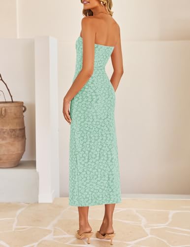 Image of ZESICA Women's 2026 Summer Floral Strapless Bodycon Midi Dress Off Shoulder Beach Formal Cocktail Wedding Guest Long Dresses