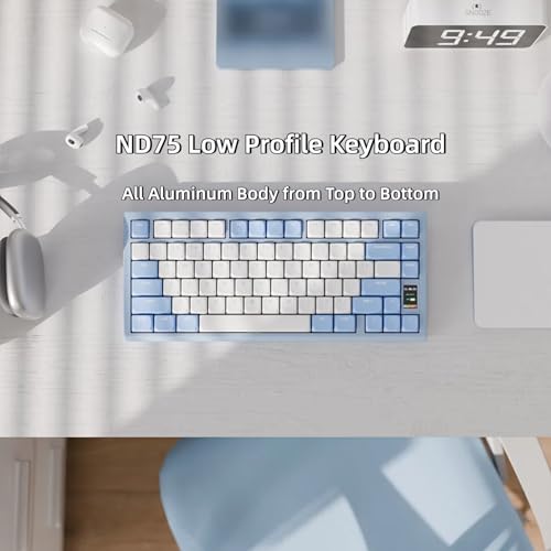 Image of Chilkey ND75 LP Low Profile Aluminum Mechanical Keyboard, 75 Percent Wireless Gaming Keyboard w /Screen, Tri-Mode, Quick Disassembly, RGB Backlit Keyboard for Laptop Office PC (Blue)
