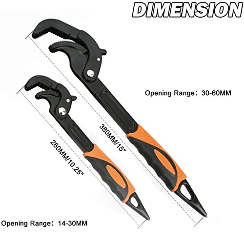 Jeyaic Adjustable Wrench Quick Multi-Function Spanner Power Grip Pipe Wrench Set 2 Pack compatible with 14-60mm Pipes Nuts Screws by Jeyaic - Used condition - Image 2