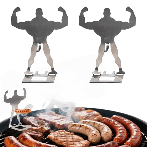 Zorythm 2 PCS Funny BBQ Stand Muscle Man Hot Dog Holder | Reusable Stainless Steel Hotdog and Sausage Stand | Portable Hot Dog Roaster | Barbecue Grill Accessories | Funny Birthday Gifts for Men